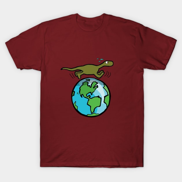 Dinosaur running on the earth T-Shirt by wolfmanjaq